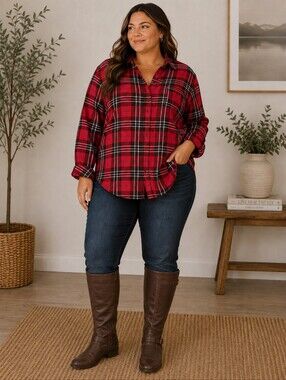 Old Navy Red/Pink Plaid The Boyfriend Shirt Plus Size Women's XXL 100% Cotton